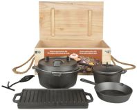 Dutch Oven Set 7-teilig Outdoor Kochset Gusseisen Lagerfeuer Grillplatte Pfanne Topf