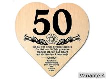 Herz Holzschild mit Wunschtext Geschenk zum 50. Geburtstag