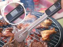 Grillzange aus Edelstahl mit Thermometer Schwarz