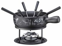 Küchenprofi Käsefondue Set ST. GALLEN Keramiktopf Schwarz mit Dekor