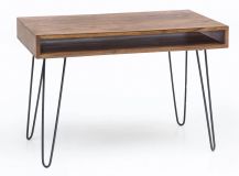 Massiver Schreibtisch HARLEM Sheesham Massiv Holz 110 x 60 x 76 cm mit Ablage, Computertisch Massivholz mit Metall Beinen, Design Holz PC Tisch