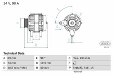 BOSCH Generator 14V 90A für BMW 12317501592 12311740626 12311432984 0 986 040 390