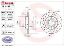 BREMBO Bremsscheibe 08.9136.1X Bremsscheiben,Scheibenbremsen AUDI,SEAT,A4 Avant (8ED, B7),A4 Avant (8E5, B6),A4 Limousine (8E2, B6)