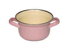 Riess Kasserole Emaille Topf Pastell Rosa mit Chromrand 12cm