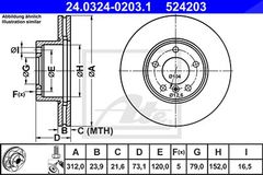 ATE Bremsscheibe 24.0324-0203.1 Bremsscheiben,Scheibenbremsen BMW,3 Touring (E91),3 Limousine (E90),1 Schrägheck (F20),3 Touring (F31),3 Coupe (E92)