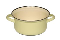 Riess Kasserole Emaille Topf Pastell Gelb mit Chromrand 16cm