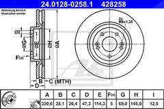 ATE Bremsscheibe 24.0128-0258.1 Bremsscheiben,Scheibenbremsen HYUNDAI,KIA,ix35 (LM, EL, ELH),Tucson (TL, TLE),i40 CW (VF),Kona (OS),i40 (VF)