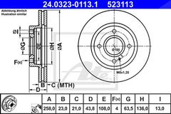 ATE Bremsscheibe 24.0323-0113.1 Bremsscheiben,Scheibenbremsen FORD,Fiesta Mk6 Schrägheck (JA8, JR8),Fiesta Mk6 Limousine,Fiesta Mk6 Kastenwagen