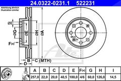 ATE Bremsscheibe 24.0322-0231.1 Bremsscheiben,Scheibenbremsen OPEL,FIAT,Corsa D Schrägheck (S07),Corsa E Schrägheck (X15),Adam (M13),Corsa D Van (S07)