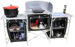 Campingküche XL Windschutz und rollbarer Arbeitsplatte, ca. 173 x 41 x 80 cm - Schwarz