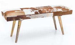 FineBuy Sitzbank Ziegenfell / Massivholz Bank 120 x 40 x 52 cm, Polsterbank Flur Esszimmer Braun, Kleine Bettbank Fell, Dielenmöbel Flurbank