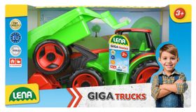 GIGA TRUCKS Traktor mit Frontlader &amp; Anhänger, hellgrün/rot, Schaukarton