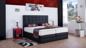 Boxspringbett Phönix, 140x200 cm, schwarz, Härtegrad H2, H3, H4 wählbar