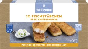 Wildfang 10 Seelachs-Fischstäbchen in Bio Panade, 250 g Schachtel, gefroren