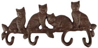 Wandgarderobe Katzen Gusseisen 4 Haken Antik-Braun