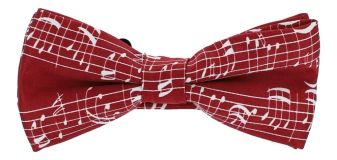 Polyester-Fliege in bordeaux mit weißen Noten und Notenlinien