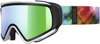 uvex Jakk Take off Skibrille (1226 white mat, double lens cylindric, litemirror green/glow green/blue)