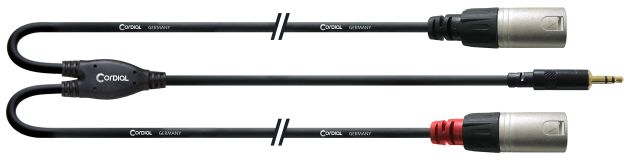 Cordial CFY 1,5 WMM-Long, 1,5m, 3,5mm Stereo Klinke2x XLR male Stecker